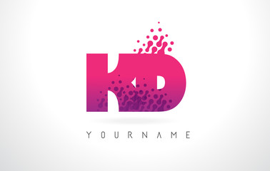 KD K D Letter Logo with Pink Purple Color and Particles Dots Design.