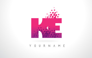Ke K E Letter Logo With Pink Purple Color And Particles Dots Design Ke K E Letter Logo With Pink Purple Color And Particles Dots Design