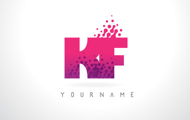 KF K F Letter Logo with Pink Purple Color and Particles Dots Design.