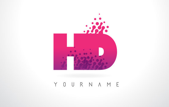 HD H D Letter Logo with Pink Purple Color and Particles Dots Design.