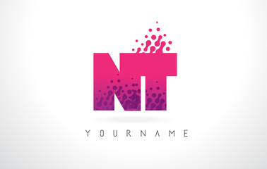 Fototapeta na wymiar NT N T Letter Logo with Pink Purple Color and Particles Dots Design.
