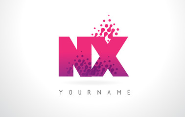 NX N X Letter Logo with Pink Purple Color and Particles Dots Design.