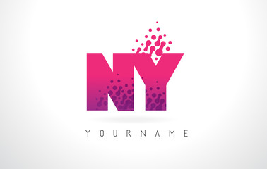 Obraz premium NY N Y Letter Logo with Pink Purple Color and Particles Dots Design.
