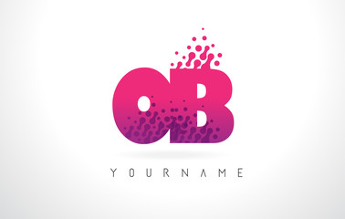 OB O B Letter Logo with Pink Purple Color and Particles Dots Design.