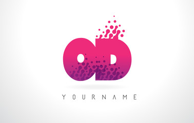 OD O D Letter Logo with Pink Purple Color and Particles Dots Design.