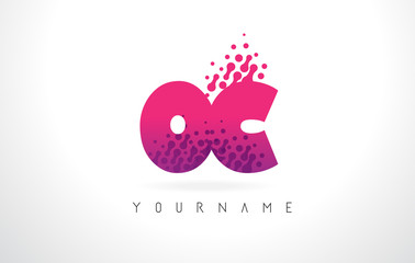 OC O C Letter Logo with Pink Purple Color and Particles Dots Design.
