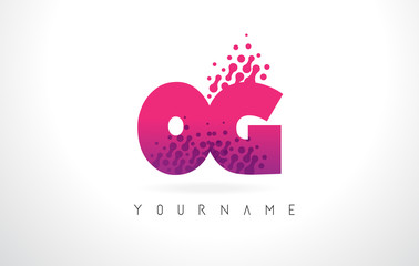 OG O G Letter Logo with Pink Purple Color and Particles Dots Design.
