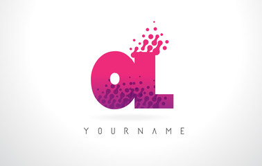 Fototapeta premium OL O L Letter Logo with Pink Purple Color and Particles Dots Design.