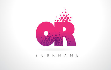OR O R Letter Logo with Pink Purple Color and Particles Dots Design.