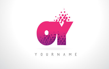 OY O Y Letter Logo with Pink Purple Color and Particles Dots Design.