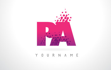 PA P A Letter Logo with Pink Purple Color and Particles Dots Design.