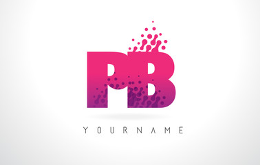 Fototapeta premium PB P B Letter Logo with Pink Purple Color and Particles Dots Design.