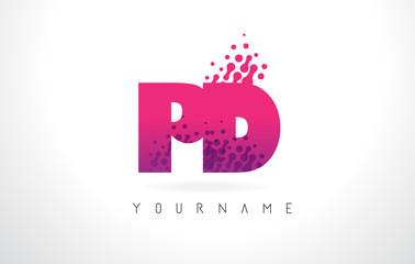PD P D Letter Logo with Pink Purple Color and Particles Dots Design.