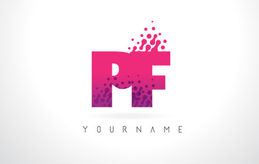 PF P F Letter Logo with Pink Purple Color and Particles Dots Design.