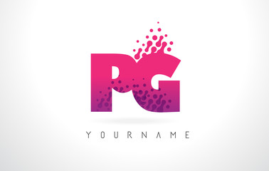 PG P G Letter Logo with Pink Purple Color and Particles Dots Design.