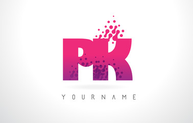 PK P K Letter Logo with Pink Purple Color and Particles Dots Design.