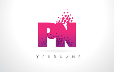 PN P N Letter Logo with Pink Purple Color and Particles Dots Design.