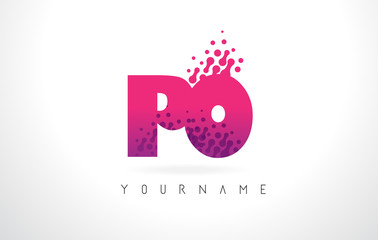 PO P O Letter Logo with Pink Purple Color and Particles Dots Design.