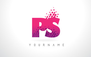 PS P S Letter Logo with Pink Purple Color and Particles Dots Design.