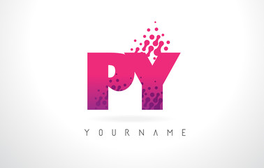 PY P Y Letter Logo with Pink Purple Color and Particles Dots Design.