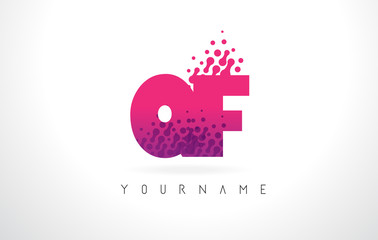 Fototapeta premium QF Q F Letter Logo with Pink Purple Color and Particles Dots Design.