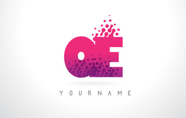QE Q E Letter Logo with Pink Purple Color and Particles Dots Design.