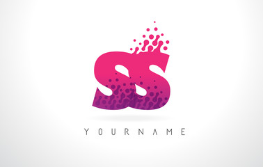 SS S S Letter Logo with Pink Purple Color and Particles Dots Design.