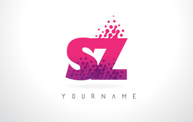 SZ S Z Letter Logo with Pink Purple Color and Particles Dots Design.