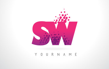 SW S W Letter Logo with Pink Purple Color and Particles Dots Design.