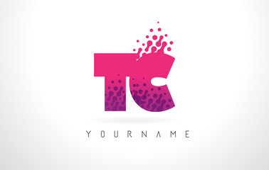 TC T C Letter Logo with Pink Purple Color and Particles Dots Design.