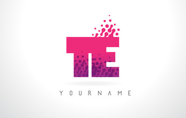 Fototapeta na wymiar TE T E Letter Logo with Pink Purple Color and Particles Dots Design.