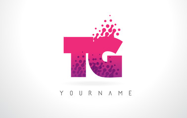 TG T G Letter Logo with Pink Purple Color and Particles Dots Design.
