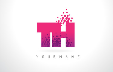 TH T H Letter Logo with Pink Purple Color and Particles Dots Design.