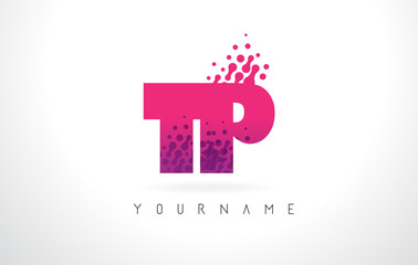 TP T P Letter Logo with Pink Purple Color and Particles Dots Design.