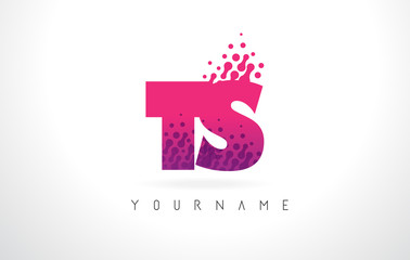 TS T S Letter Logo with Pink Purple Color and Particles Dots Design.