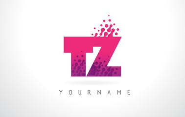 TZ T Z Letter Logo with Pink Purple Color and Particles Dots Design.