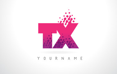 Fototapeta na wymiar TX T X Letter Logo with Pink Purple Color and Particles Dots Design.
