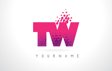 TW T W Letter Logo with Pink Purple Color and Particles Dots Design.