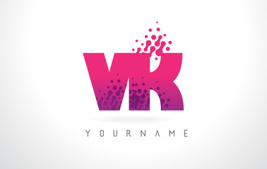 VK V K Letter Logo with Pink Purple Color and Particles Dots Design.