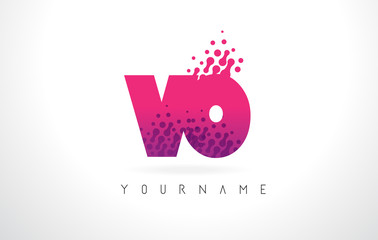 Fototapeta premium VO V O Letter Logo with Pink Purple Color and Particles Dots Design.