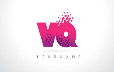 VQ V Q Letter Logo with Pink Purple Color and Particles Dots Design.