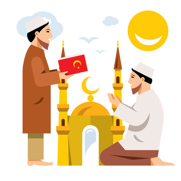Vector Islam. Islamic Prayers. Flat style colorful Cartoon illustration.