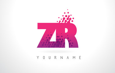 ZR Z R Letter Logo with Pink Purple Color and Particles Dots Design.