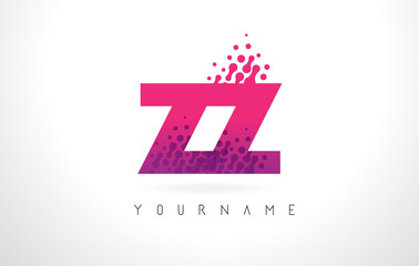 ZZ Z Letter Logo with Pink Purple Color and Particles Dots Design.