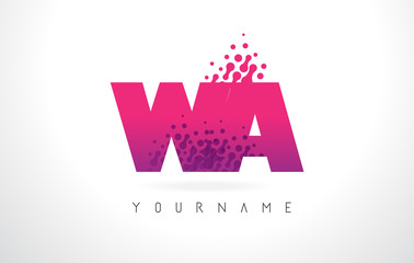 Fototapeta premium WA W A Letter Logo with Pink Purple Color and Particles Dots Design.
