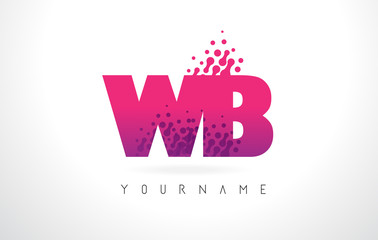 WB W B Letter Logo with Pink Purple Color and Particles Dots Design.