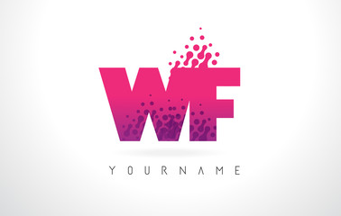 WF W F Letter Logo with Pink Purple Color and Particles Dots Design.