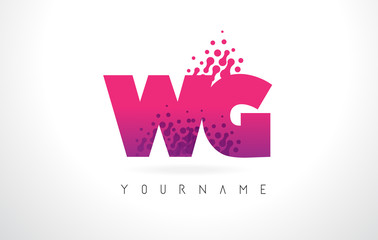 WG W G Letter Logo with Pink Purple Color and Particles Dots Design.
