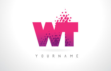 WT W T Letter Logo with Pink Purple Color and Particles Dots Design.