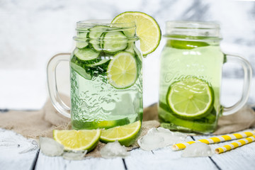 Summer drink with cucumber and lime